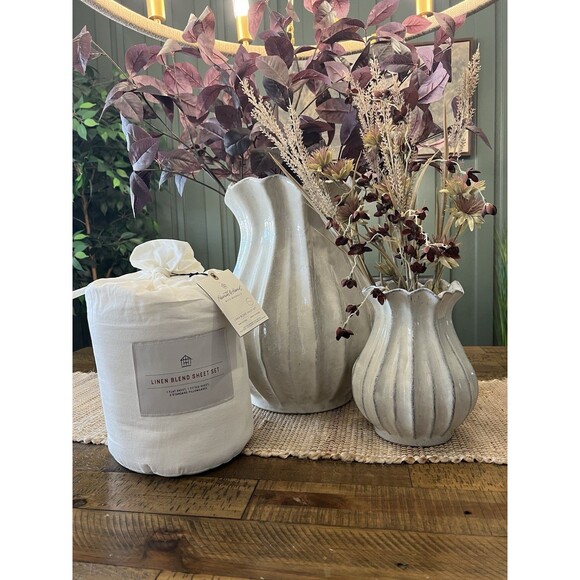 4pc Queen Linen Blend with Hem Stitch Sheet Set Sour Cream - Hearth & Hand NEW - Picture 1 of 5